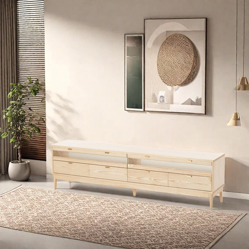Meuble télé minimaliste en bois massif de style européen, Burlywood, 96.43"