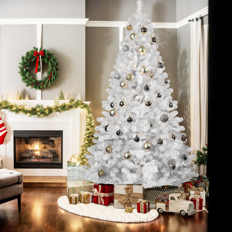 Arbre de Noël 8 pi en PVC artificiel blanc avec fil mémoire pour décoration des Fêtes