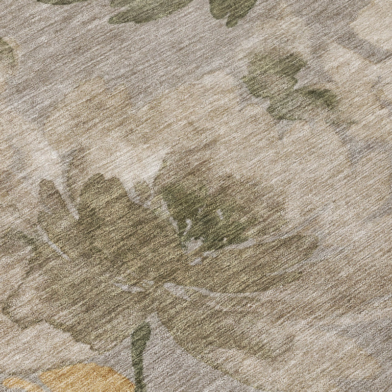 Tapis Chantille ACN3014 à motif floral, lavable à la machine, pour intérieur et extérieur, Gris, Rond 8 pi