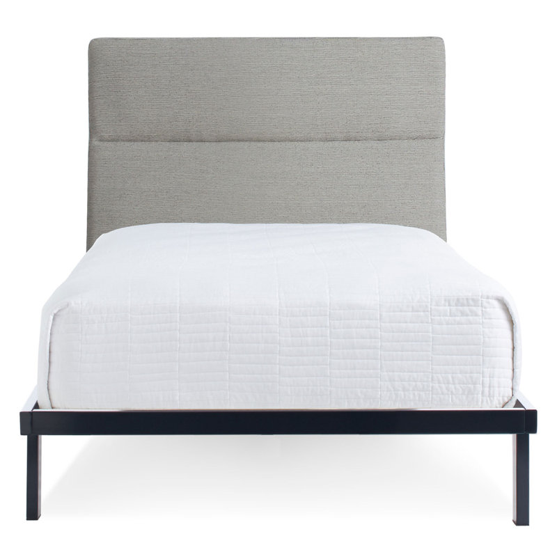 Station Upholstered Metal Platform Bed, Full, Edwards Navy Crossweave