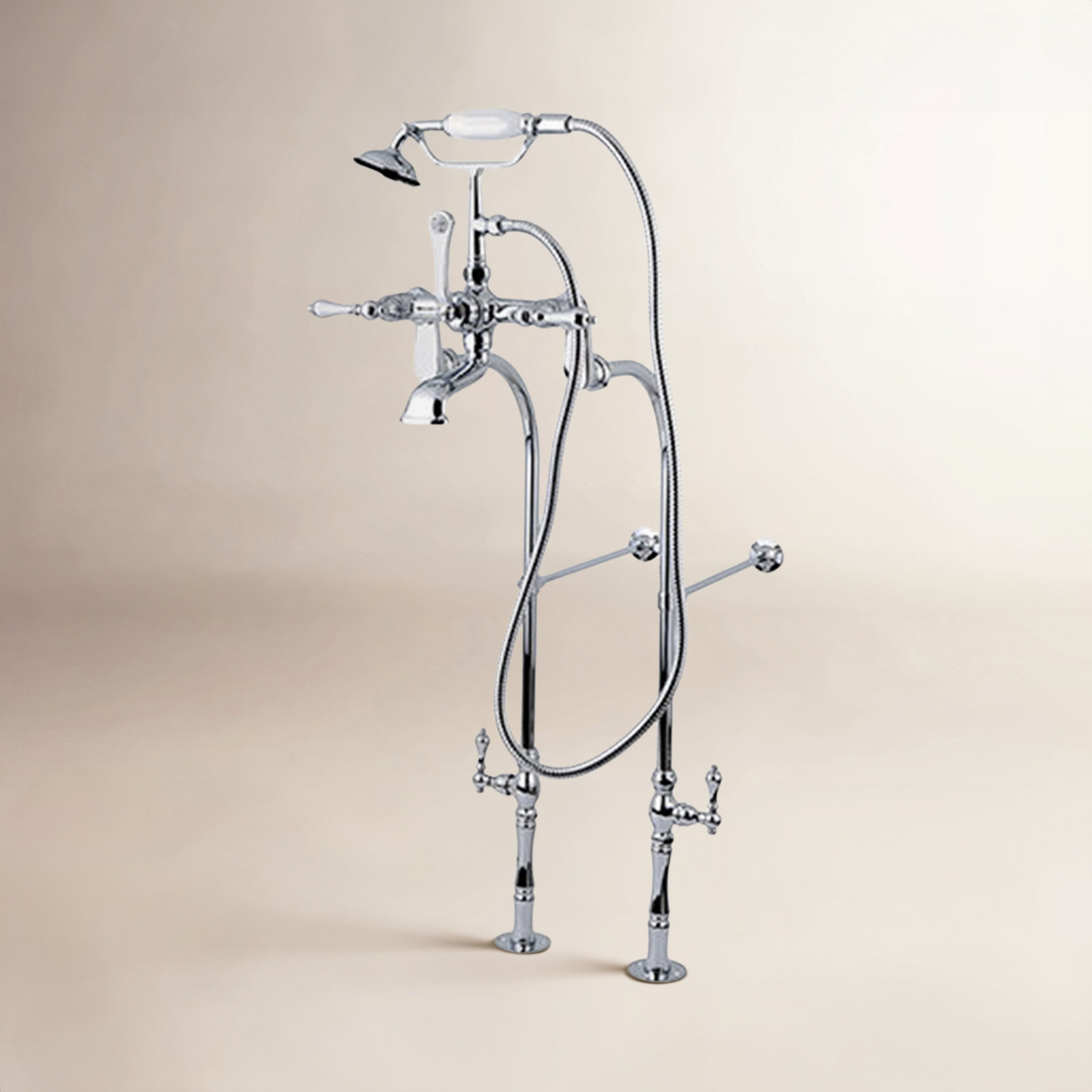 Vintage Freestanding Clawfoot Tub Faucet Set, Polished Chrome