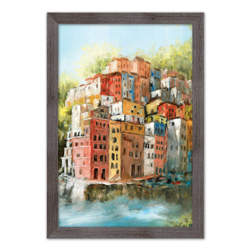 Méditerranée - peinture sur toile, Cadre photo gris en acrylique, H 24 po x l 36 po x P 0,75 po