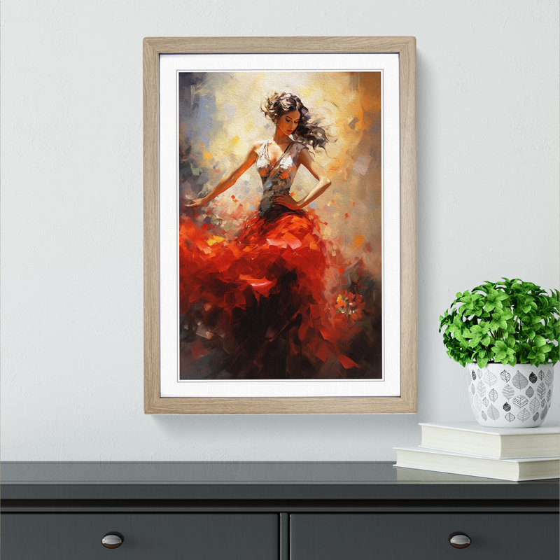 Flamenco dancer Impressionism - Framed Print, Oak, 34cm H x 25cm W x 2cm D
