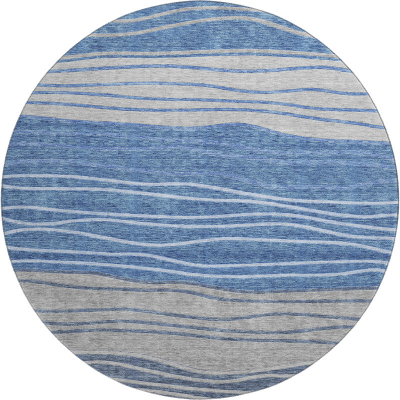 Premium Machine Washable Tweedy Blue Rug, Round 8'