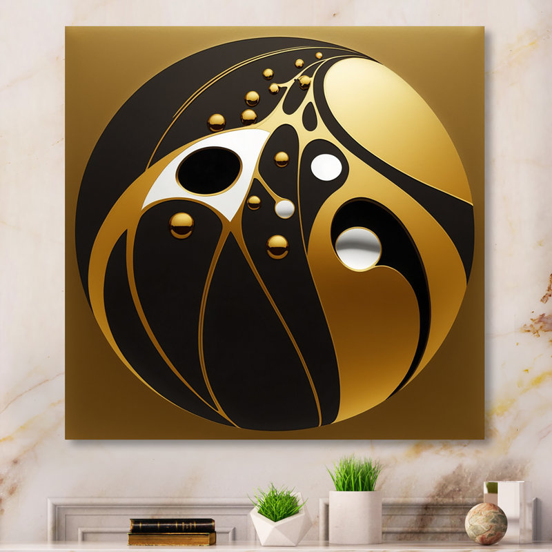 Creasman Golden and Black Sphere I - reproduction sur toile, H 24 po x l 24 po x P 1 po, Toile tendue