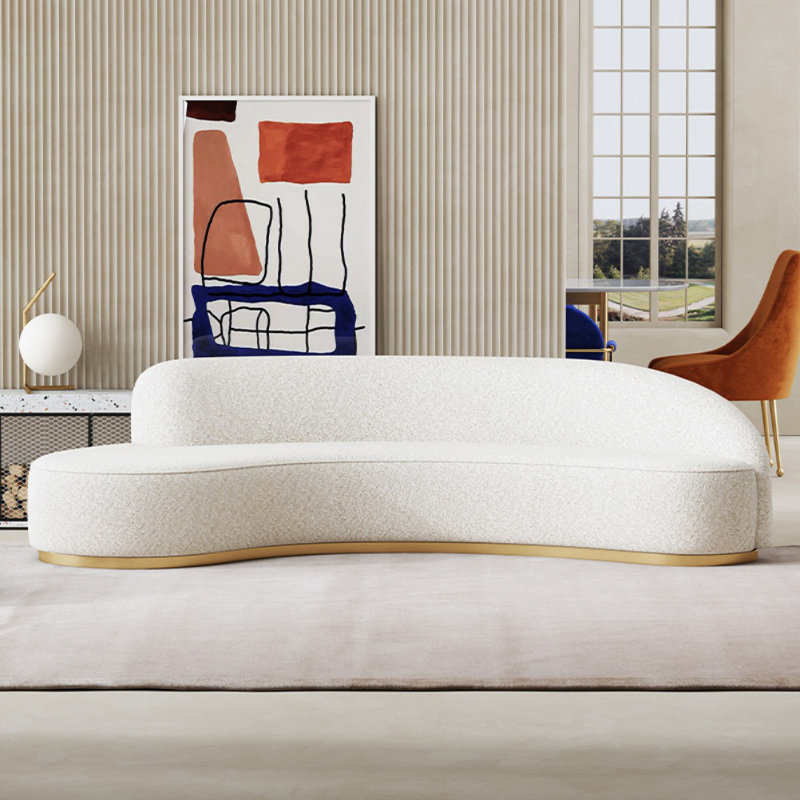 Modern Simple Off-white Curved Sofa, Off White, 29.53" H x 94.49" W x 33.46" D