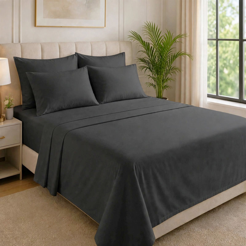 6-Piece Premium Deep Pockets Microfiber Sheet Set, California King, Dark Gray