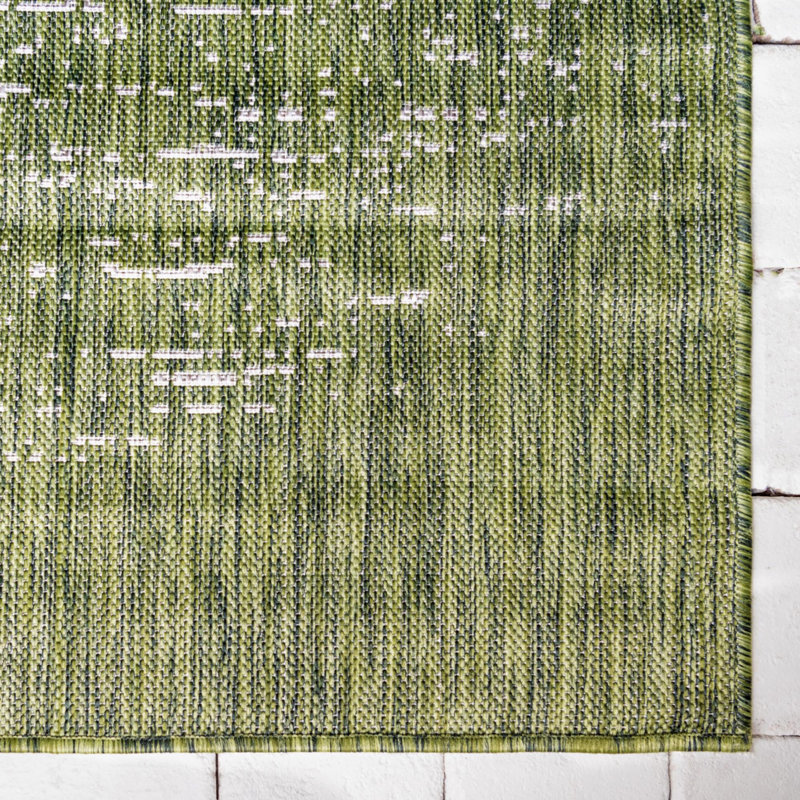 Jennette Abstract Green/Gray Indoor/Outdoor Area Rug, Square 13'