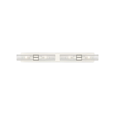 Éclairage pour meuble-lavabo 4 lumières 39 po Ballston - Maliyah - Laiton antique - Abat-jour blanc rayé