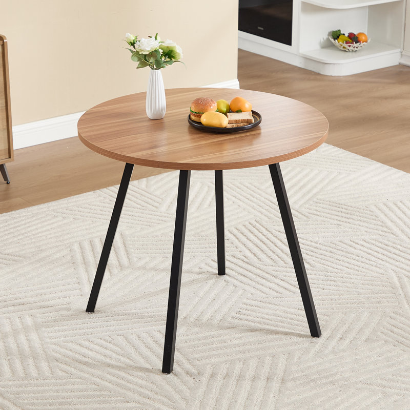  34.6 in. MDF Round Dining Table with Carbon Steel Legs (2-4 Seats), Oak