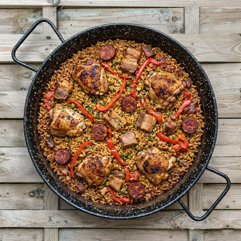 Poêle à paella en acier émaillé de 17 pouces Magefesa - 42 cm - 10 portions, idéale pour cuisiner à l'extérieur et préparer votre propre paella de Valence traditionnelle, facile à nettoyer
