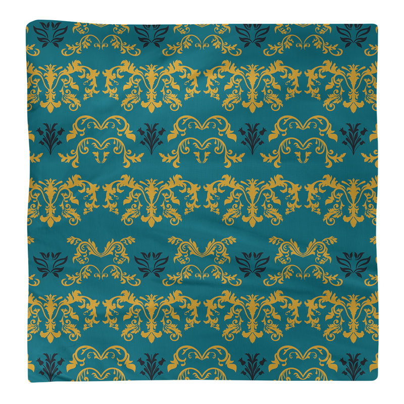 Damask Square Napkin, Gold/Teal/Black, Cotton, 22" W x 22" L