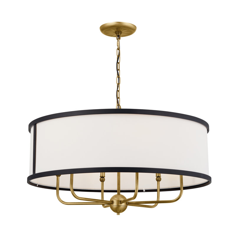 6 - Light Dimmable Drum Chandelier, Natural Brass