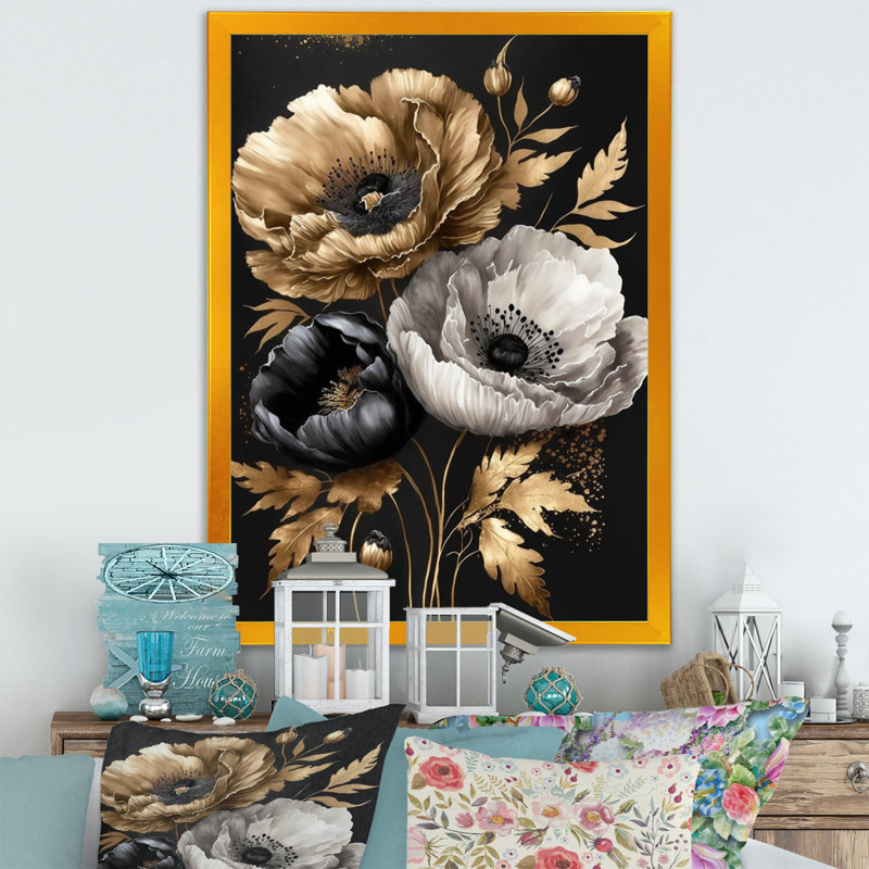 Golden Gothic Floral Bouquet I On Canvas Print