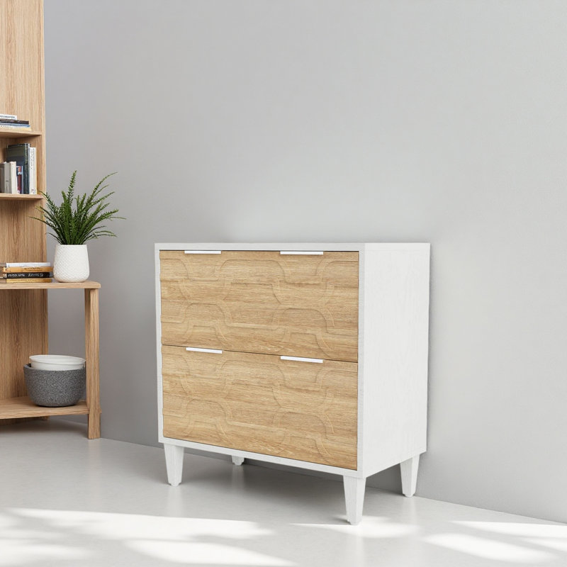 Wood Storage Cabinet,File Cabinet With Drawer, White/Walnut