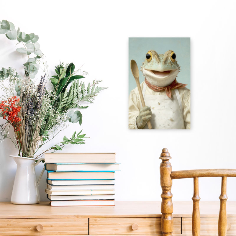 Art mural contemporain Happy Frog Cook, H 18 po x l 12 po