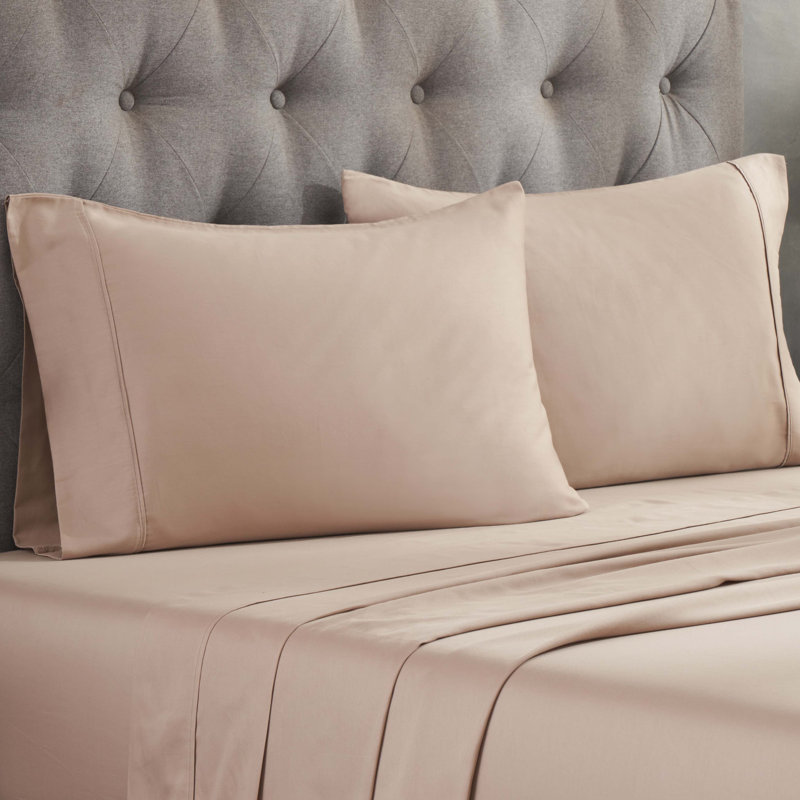 Superior 300 Thread Count Egyptian Cotton Blend Solid Pillowcases Set, Standard, Tan