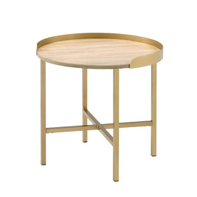 Table de bout ronde avec plateau et plateau de table seulement, sans chaises.