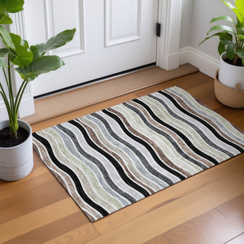 Machine Washable Indoor/Outdoor Micelotta ACN2333 Stripes Rug, Rectangle 1'8" x 2'6"