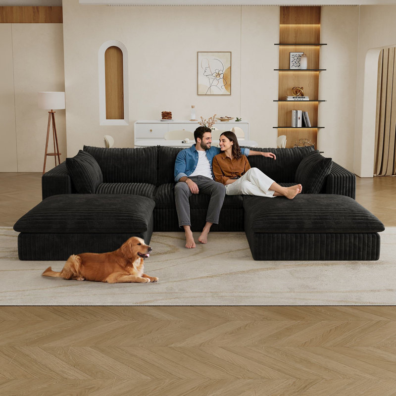 Wauseon 118.2" Sectional Sofa,No Assembly, Black