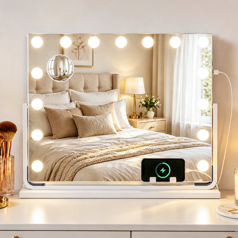 Denas Metal Rectangle Mirror with Hooks