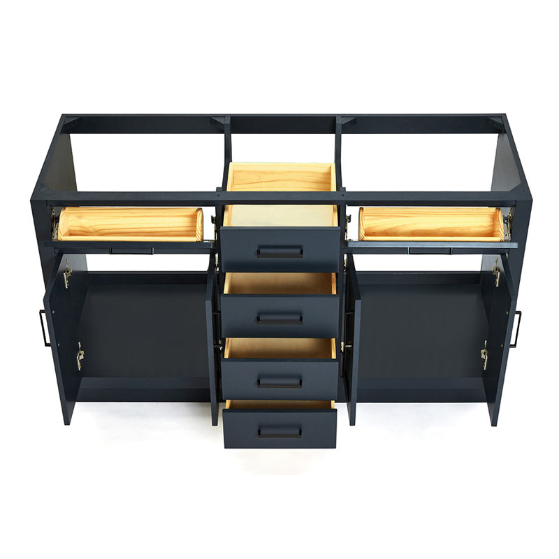 Osoria 60'' Solid Wood Double Bathroom Vanity Base Only, Base Cabinet without Top, Midnight Blue