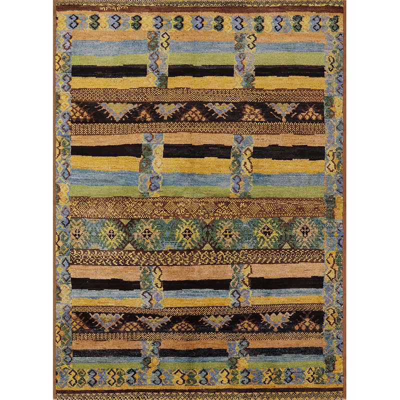 Tapis bleu / vert / jaune Crete, Rectangle 2 pi x 4 pi