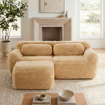 Khaki L-shaped Modular Sectional With Chaise, Soft Fluffy , 32d High Density Sponge, Ergonomic Fitting, Slip Bottom, No Assembly Required Boneless 2 Fabric, Resilience Foam, Curve, Design, Throw