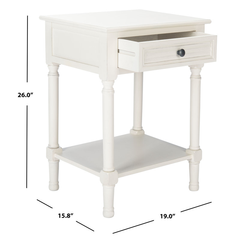 Tate Distressed White Wood Accent Table with Carved Details