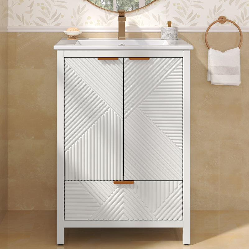 Meuble-lavabo de 24 po de largeur avec lavabo, tiroirs et charnières à fermeture en douceur, Blanc