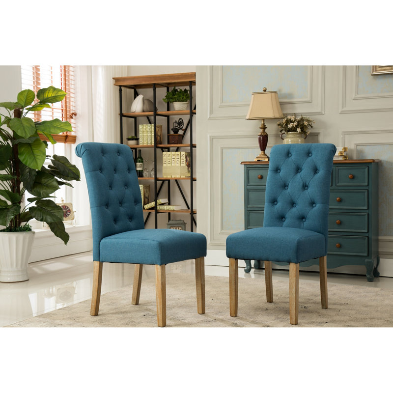Chaise de salle à manger bleue, 2 pièces capitonnées en bois massif, couleur tendance, Blue