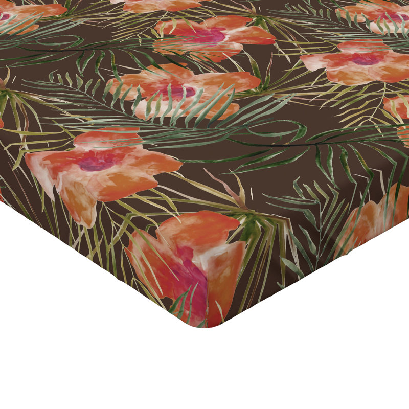Drap-housse Ambesonne, Vermillon pâle, vert jade / floral, Drap-housse très grand californien