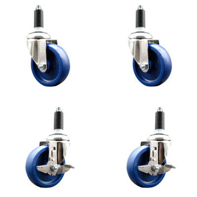 316SS Solid Poly Swivel Expanding Stem Caster Set 2 Brake SCC