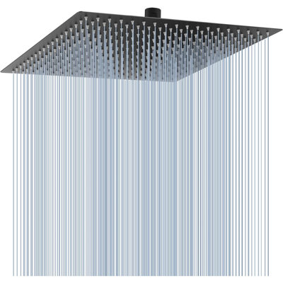 16 Inch Oversize Stainless Steel Rain Shower Head - Matte Black High Pressure Shower Head, Square Rainfall Showerhead - Waterfall Full Body Coverage - Universal Ceiling Or Wall Mount