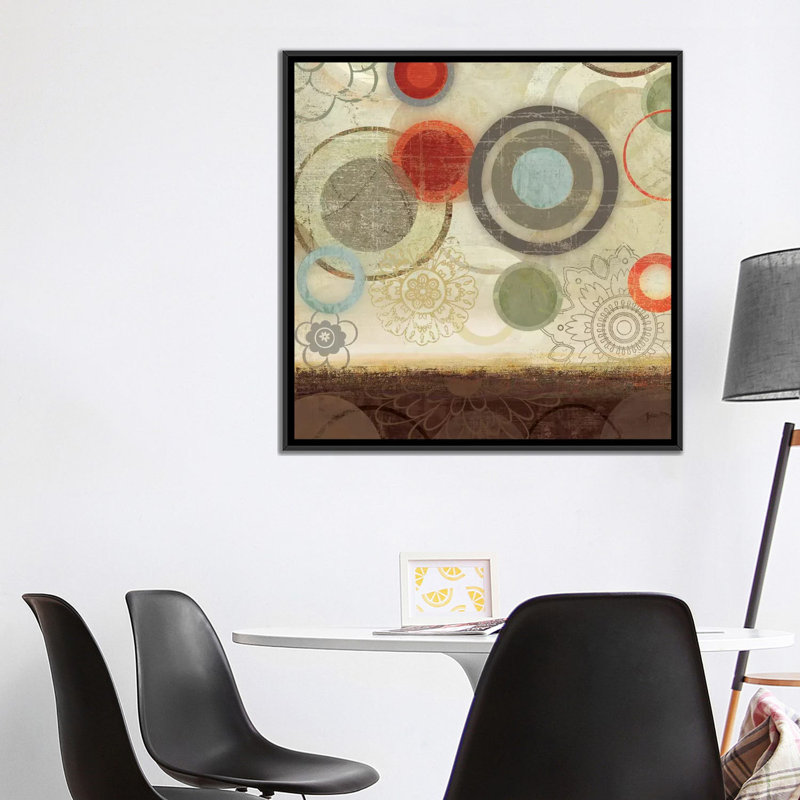 « cercles ii », impression sur toile, H 18 po x l 18 po x P 1,5 po, Toile avec cadre noir, Pas de tapis