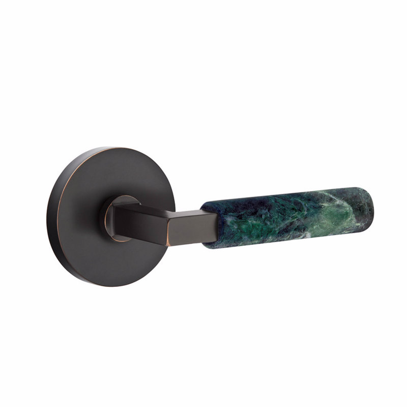 Ensemble de leviers de passage Emtek Select, rosette à disque, tige carrée en L, poignée en marbre blanc, CF, Bronze huilé