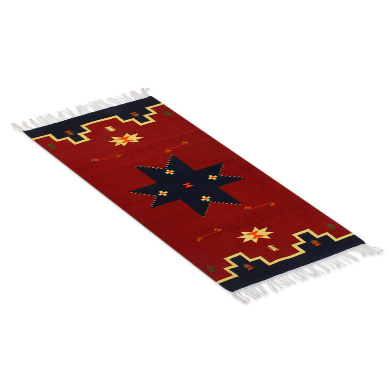 Tapis bourgogne / bleu en laine Lanh
