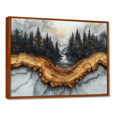 Paysage hivernal de forêt avec rivière en cristal II - forêt, art mural