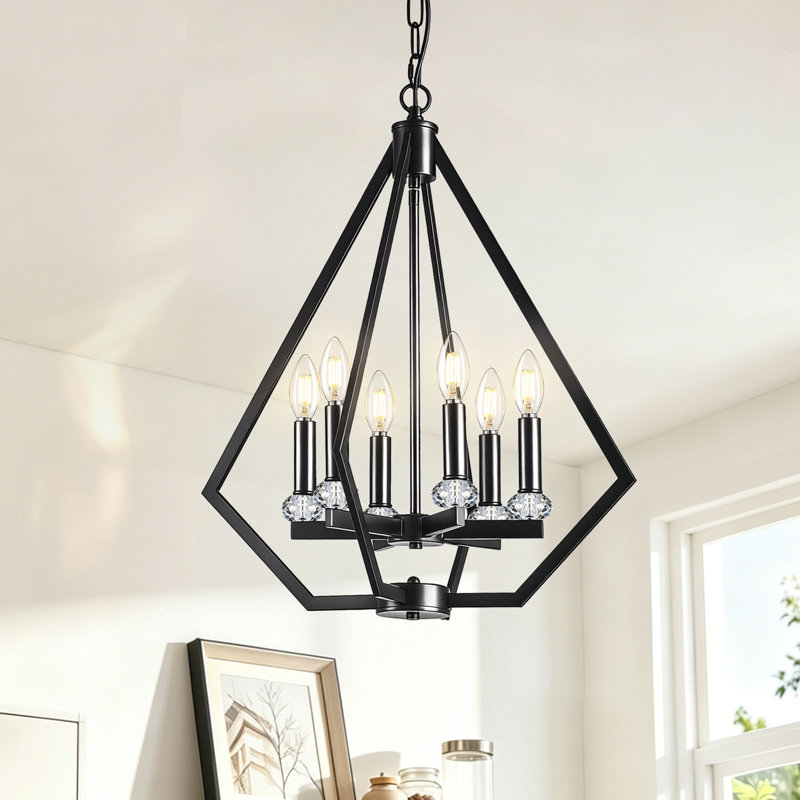 4-Light Modern Eades Diamond Shape Dining Room Pendant Light Fixture For Foyer Kitchen Island Entryway Staircase, 6 Lights