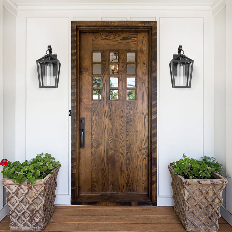 15''H Dimmable LED Black Seeded Glass Outdoor ETL Wall Sconce with Dusk to Dawn