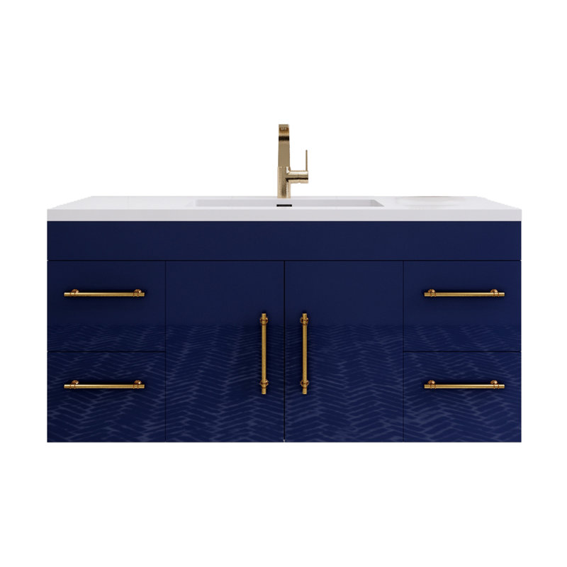 Spring Single Bathroom Vanity with Acrylic Top, Night Blue