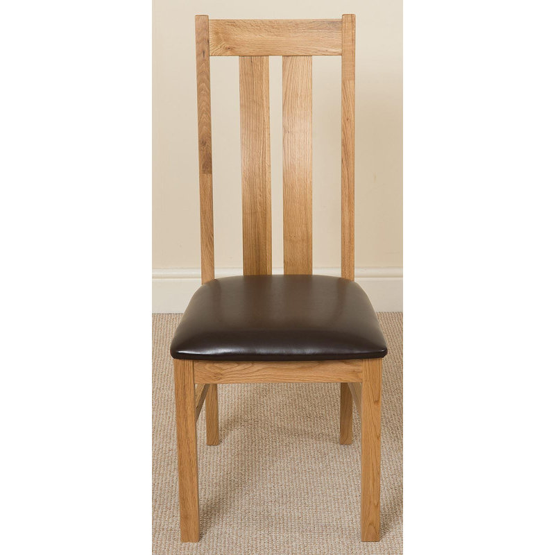 47cm H Upholstered Slat Back Side Chair in Brown, Light Oak