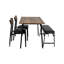 Table de salle à manger rectangulaire pour quatre. Thème brun et noir. Cadre de table en métal. Banc de chaises ergonomiques. Ensemble de 4 chaises faciles à nettoyer. Apparence réaliste du bois. Siège rembourré épais.