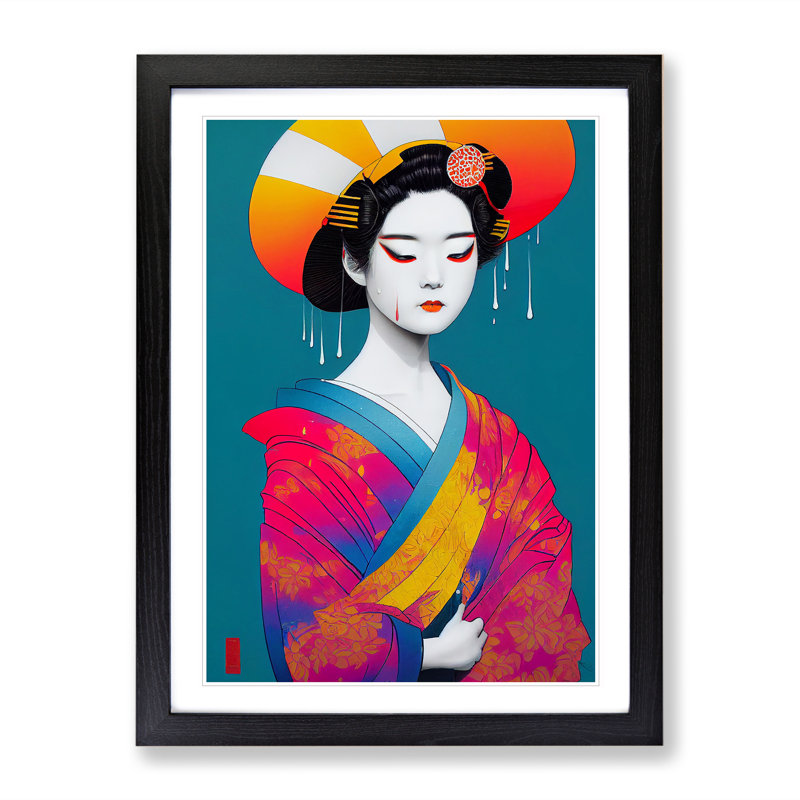 Paint Drip Geisha No.1 - Wall Art, Black, 64cm H x 46cm W x 2cm D