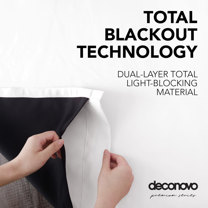 Deconovo 100 Percent Blackout with Liner Rod Pocket Curtain Panel Pair, 52" W x 95" L, Pure White
