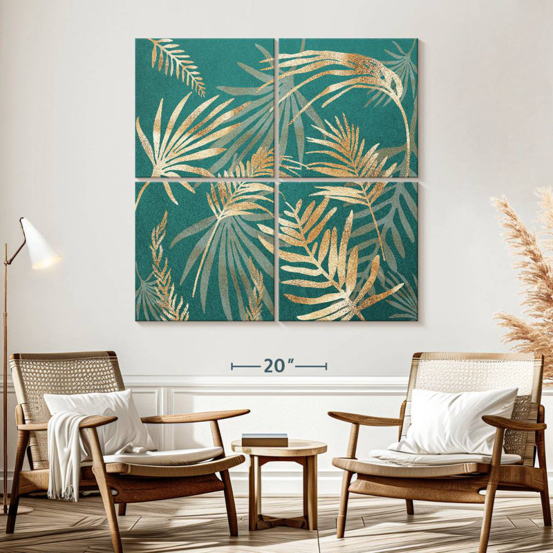 Harnek Glam Leaves Teal V, 57" H x 57" W