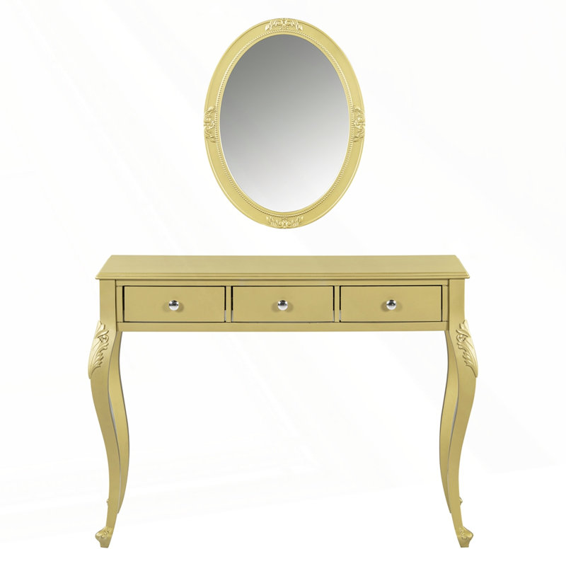 Luxury Makeup Vanity Desk With Oval Mirror, Gold