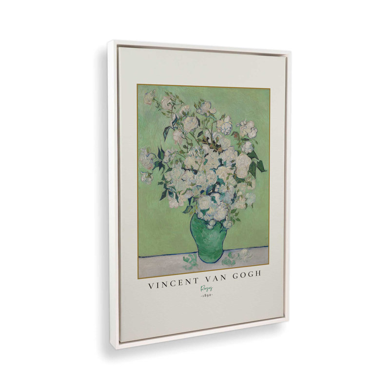 Van Gogh's Roses 1890, Cadre flottant blanc opaque, H 18,75 po x l 12,75 po