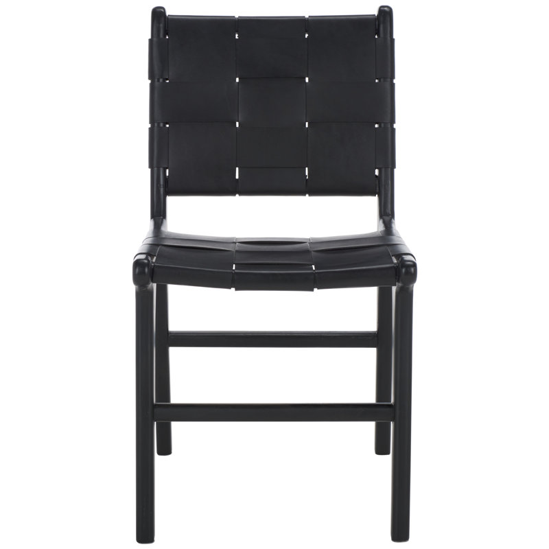 Yvona Woven Leather Dining Chair, Black
