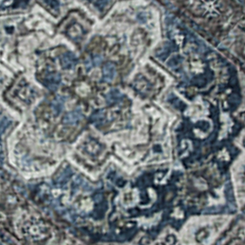 Tapis moyen 5 x 7, motif floral bohémien rétro bleu et brun
